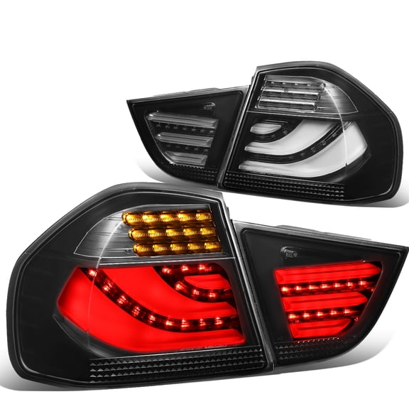 DNA Motoring TL-LED-3D-E9009-BK-SM For 2009 to 2011 BMW 323i / 325i / 328i / 335d E90 LCI 4Dr Sedan Smoked Housing 3D LED Bar Tail Light / Brake Lamps LH RH