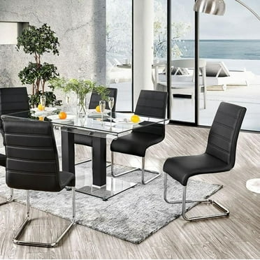 Contemporary Black & Chrome Glass Dining Room Set 5pcs FOA Richfield & Mauna