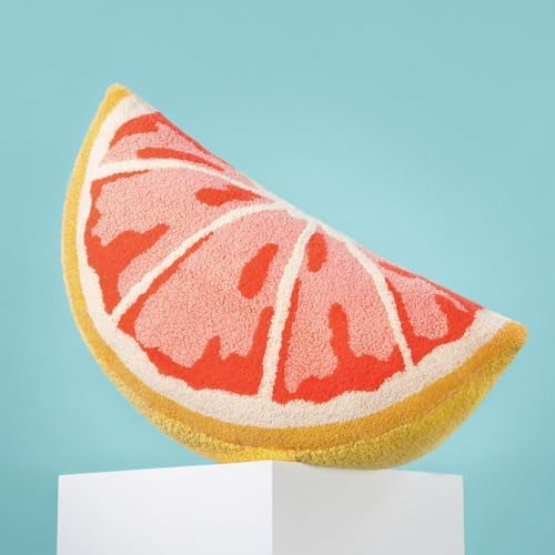 Fruit Shaped Pillows Series Grapefruit Shaped Throw Pillow, Fun Home Decor of Fruit Themed Shaped Cushions, Decorative Shaped Pillow for Couch Bed, Pink and Yellow, 19.5 x10 inches