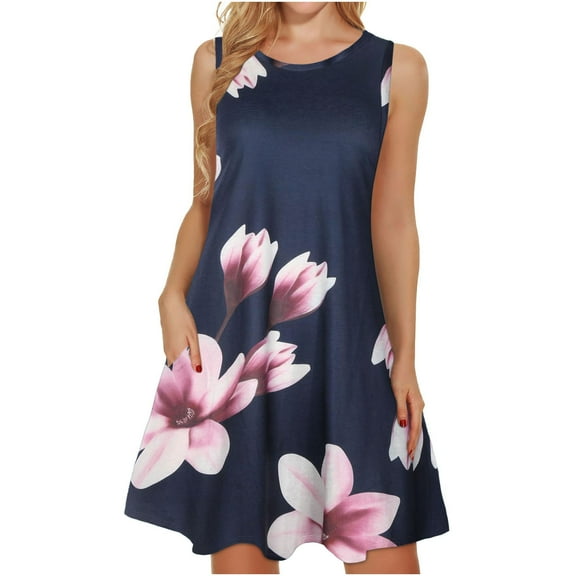 JGTDBPO Summer Dresses For Women Casual Loose Tank Dresses Sleeveless Beach Vacation Dress Swing T Shirt Sundress Cover Up Loose Dress With Pockets