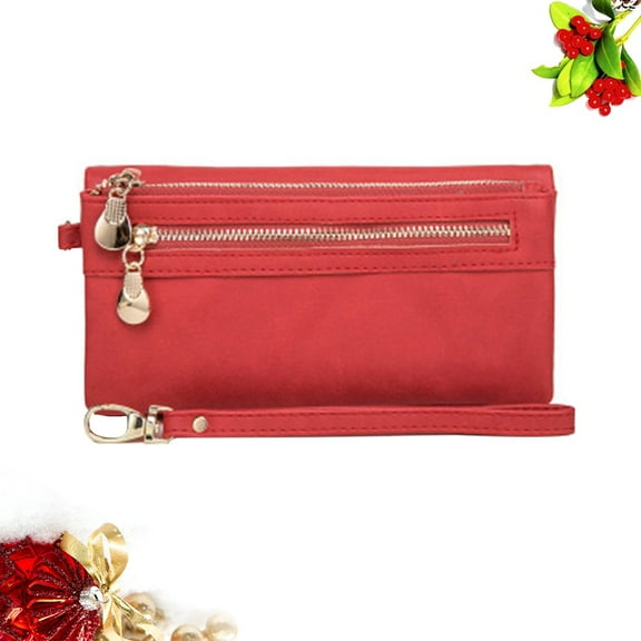 Hemoton PU Leather Vintage Handbag Billfold Long Wallet Multipurpose Purse for Women Girls (Red)