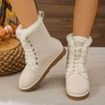 thumbnail image 2 of Penkiiy Platform Boots for Women Snow Boots Lace up with Fur Interior Non-slip Outdoor Winter Boots Classic Mini Boots 39 Beige, 2 of 5