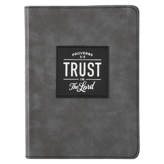 Christian Art Gifts Classic Handy-sized Journal Trust in the Lord Proverbs 3:5 Bible Verse Inspirational Scripture Notebook w/Ribbon, Faux Leather Flexcover 240 Ruled Pages, 5.7" x 7", Gray