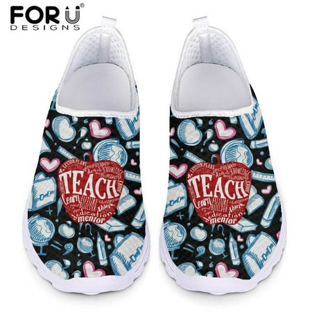 

FORUDESIGNS Best Teacher Pattern Summer Women Breathable Mesh Shoes Flats Women s Sneakers Nurse Beach Loafers for Ladies Shoes