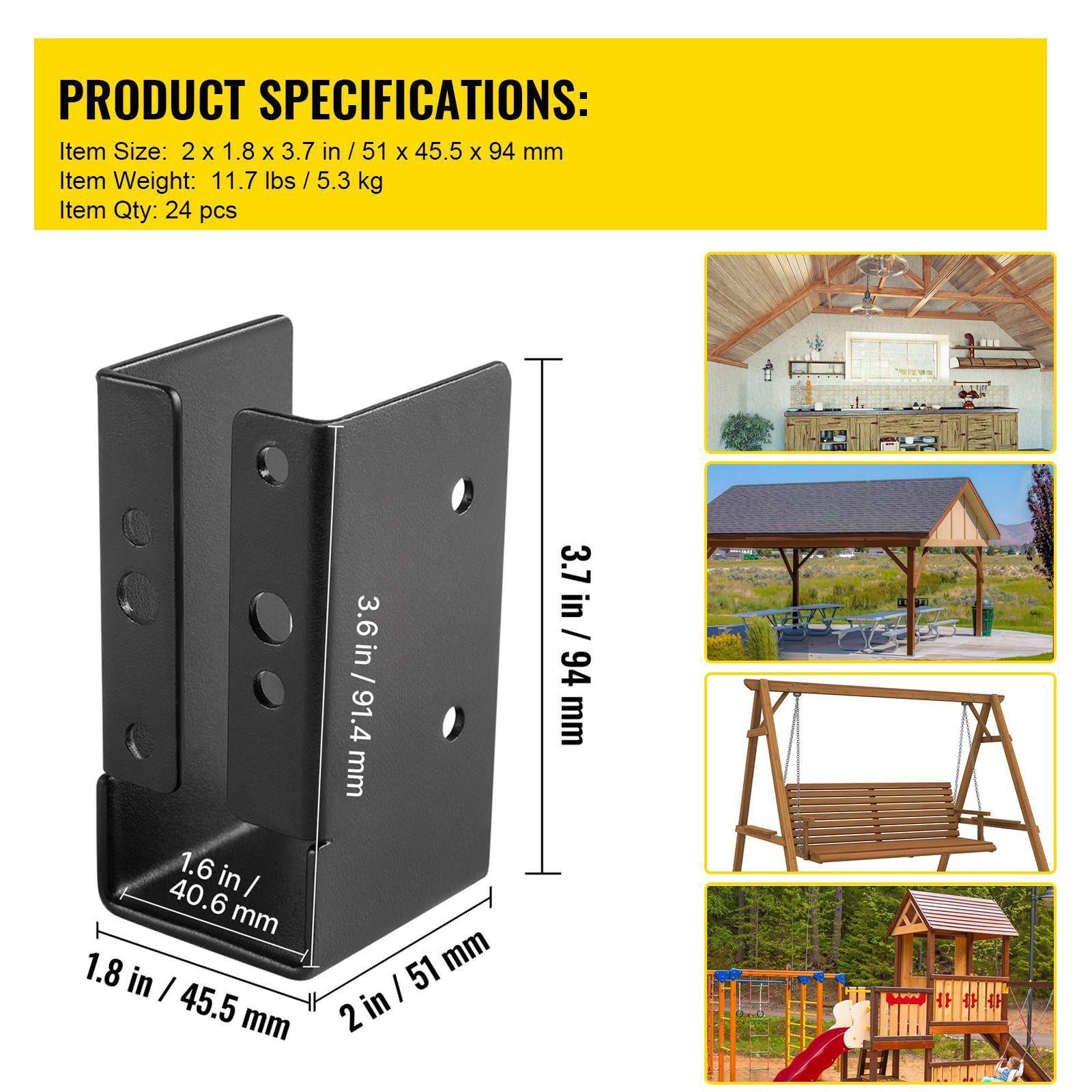 Concealed Joist Hanger 2x4 Outdoor Accent Flange 24 Pack Q235 Steel Powder Coated Face Mount Joist Bracket Inner 40x91 mm for Beam Swing