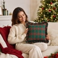 thumbnail image 6 of Kuokaa Red Green Yellow Plaid Ruffle Pillow Cover, Christmas Checkered Throw Cushion Case for Sofa, Cover Only, 6 of 7