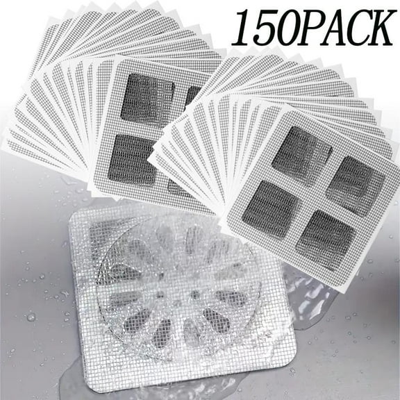 Pack fo 150 Disposable Shower Drain Cover Hair Catcher Shower Drain Mesh Stickers- easy to install, Prevent mosquitoes and Roosterroaches, Square Shower Drain Mesh Sticker, Bathroom Accessories
