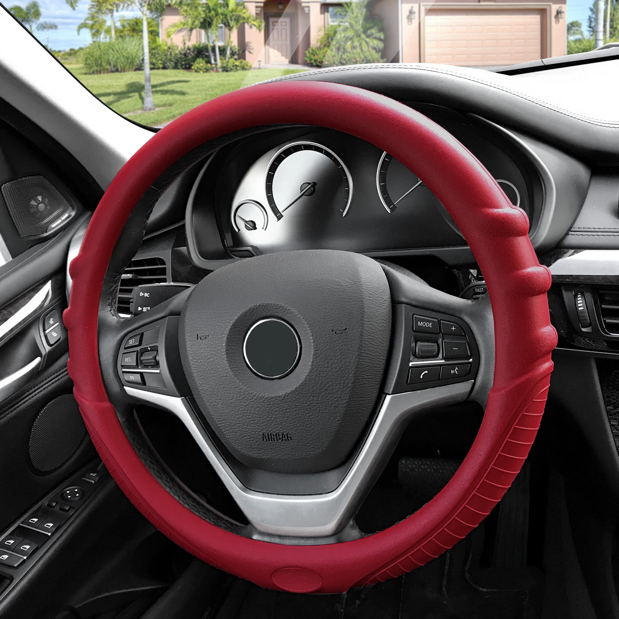 FH Group, Silicone Steering wheel cover Grip Marks Design Burgundy for