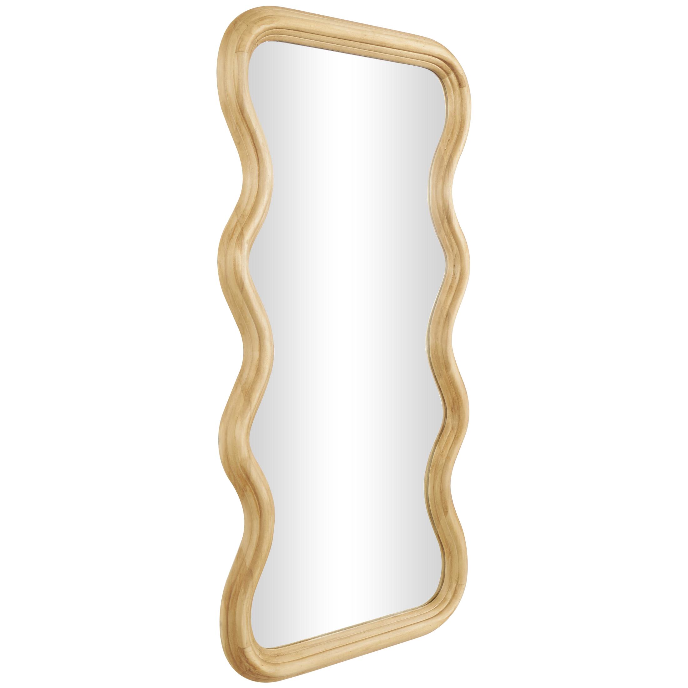 DecMode 20" x 39" Brown Wavy Abstract Wall Mirror with Dimensional Carved Frame