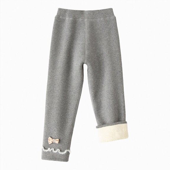 NIEWTR Winter Girls Pants Padded Warm Girls Bottoming Sweet Pants Children's Pants Girls' Athletic Leggings Kids Teen Dance Yoga Workout Running Pants(A-Light Gray,4-5 Years)