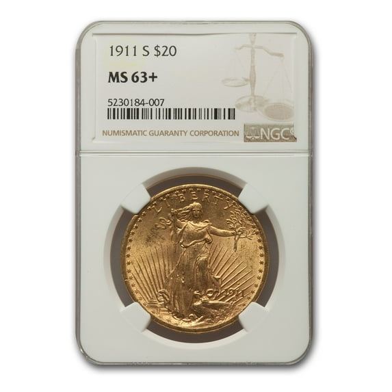 1911-S $20 Saint-Gaudens Gold Double Eagle MS-63+ NGC
