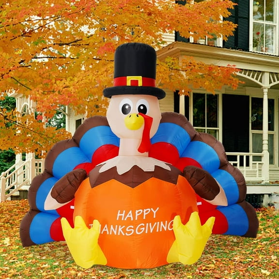 6.5FT Thanksgiving Inflatable Turkey with Pilgrim Tail,Turkey Decorations Outdoor and Indoor, Blow up Yard Decorations,Fall Decorations Outdoor,Thanksgiving Decor with LED Lights