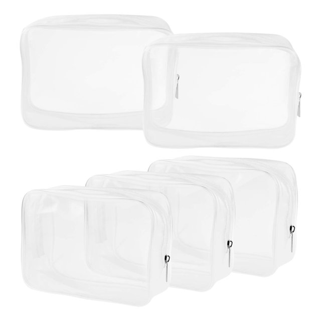 Bolsa de cosméticos Wobe de PVC transparente con cierre aprobada por la TSA, 5 paquetes