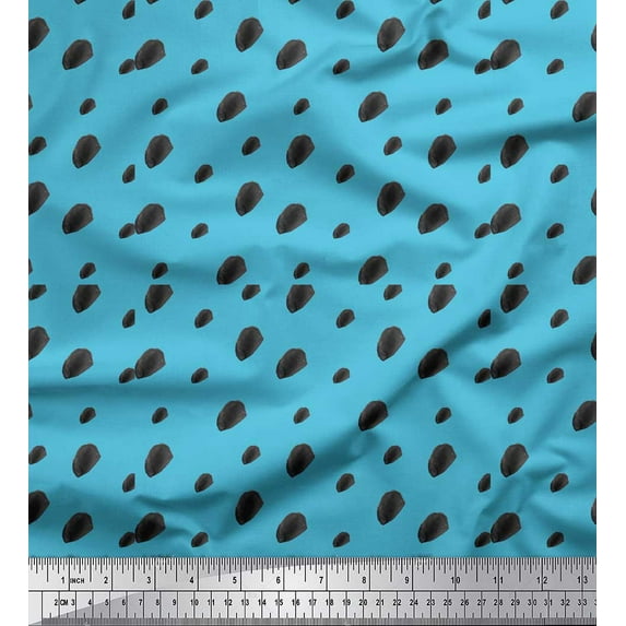 Soimoi Blue Cotton Voile Fabric Brush Stroke & Dots Abstract Decor Fabric Printed Yard 42 Inch Wide