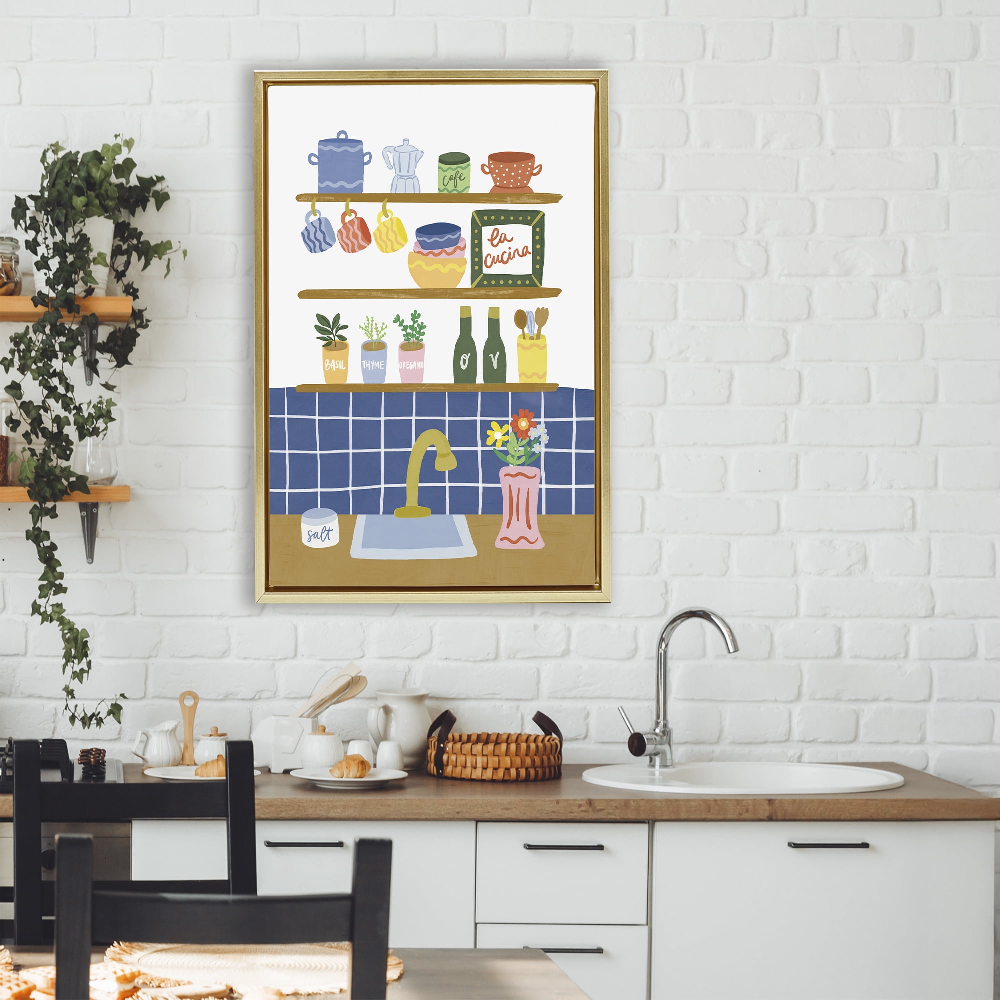 Stupell Industries Italian Kitchen Spice Rack Gold Framed Floater Canvas Wall Art, design by Amanda Houston