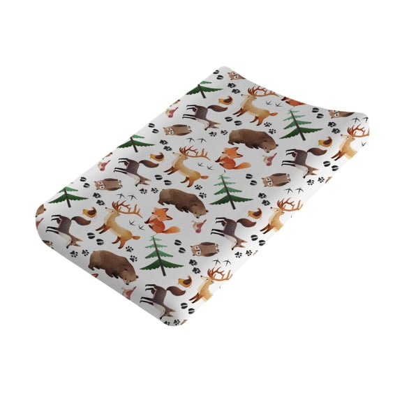 Woodland Animals Baby Changing Pad Covers for Boy Girl 32''x 16'' Bear Fox Deer Owl Wolf Bird Trees Fitted Changing Pad Sheets Comfort Soft Breathable Nursery Baby Diaper Changing Table Mats