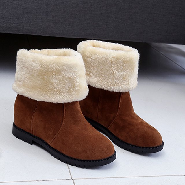 Babysbule Bottes d'Hiver pour Femmes Chaussures Vintage Couleur Unie Tête Ronde Talon Moyen Mi-Mollet