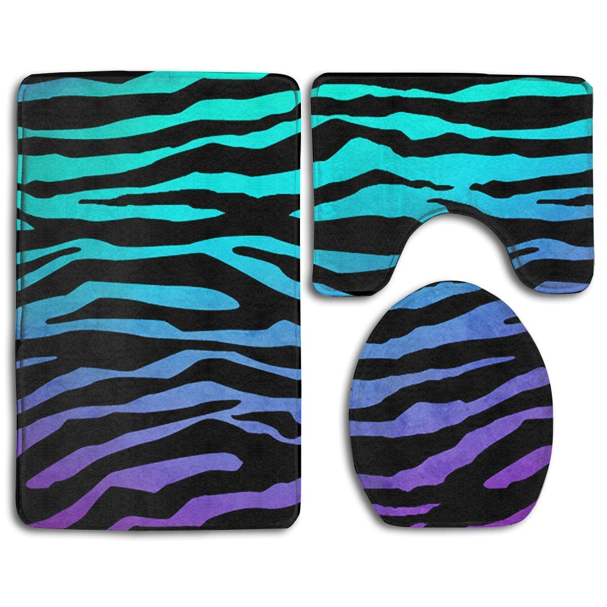 PUDMAD Multi Color Zebra 3 Piece Bathroom Rugs Set Bath Rug Contour Mat