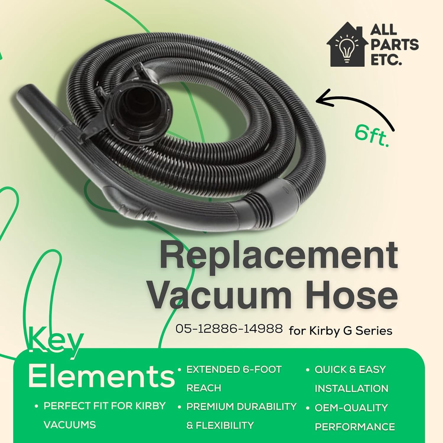6 Ft Replacement Vacuum Hose for Kirby G Series (G3, G4, G5, G6) & Sentria Models Compatible with Ultimate G Diamond & More Vacuum Cleaner Hose Attachment