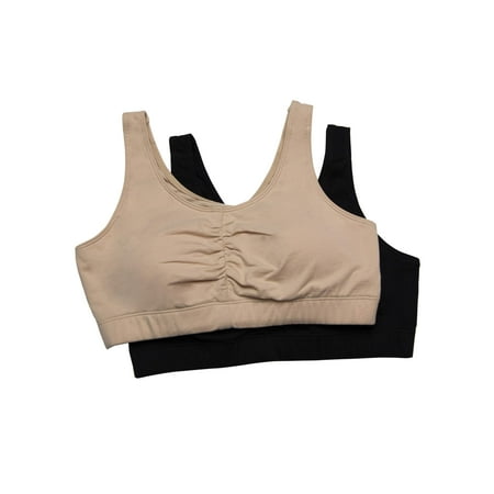 Fruit of the Loom - Womens Shirred Front Sport Bra with Removable Bra Pads, Style FT438, 2-Pack