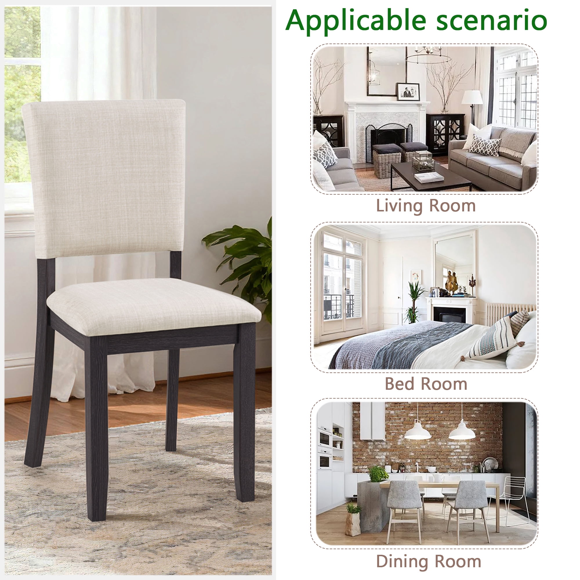 Jopath Set of 4 Wooden Dining Chairs, Kitchen Chair with Padded Seat, Upholstered Side Chair for Dining Room Living Room Kitchen Beige