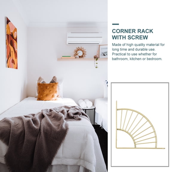 Yardwe 2Pcs Wall Mounted Bathroom Organizer Corner Rack Golden Metal Shower Shelf with Screws