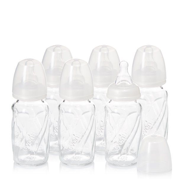 Evenflo Feeding Vented + BPAFree Glass Baby Bottles, 4oz, Clear, 6ct