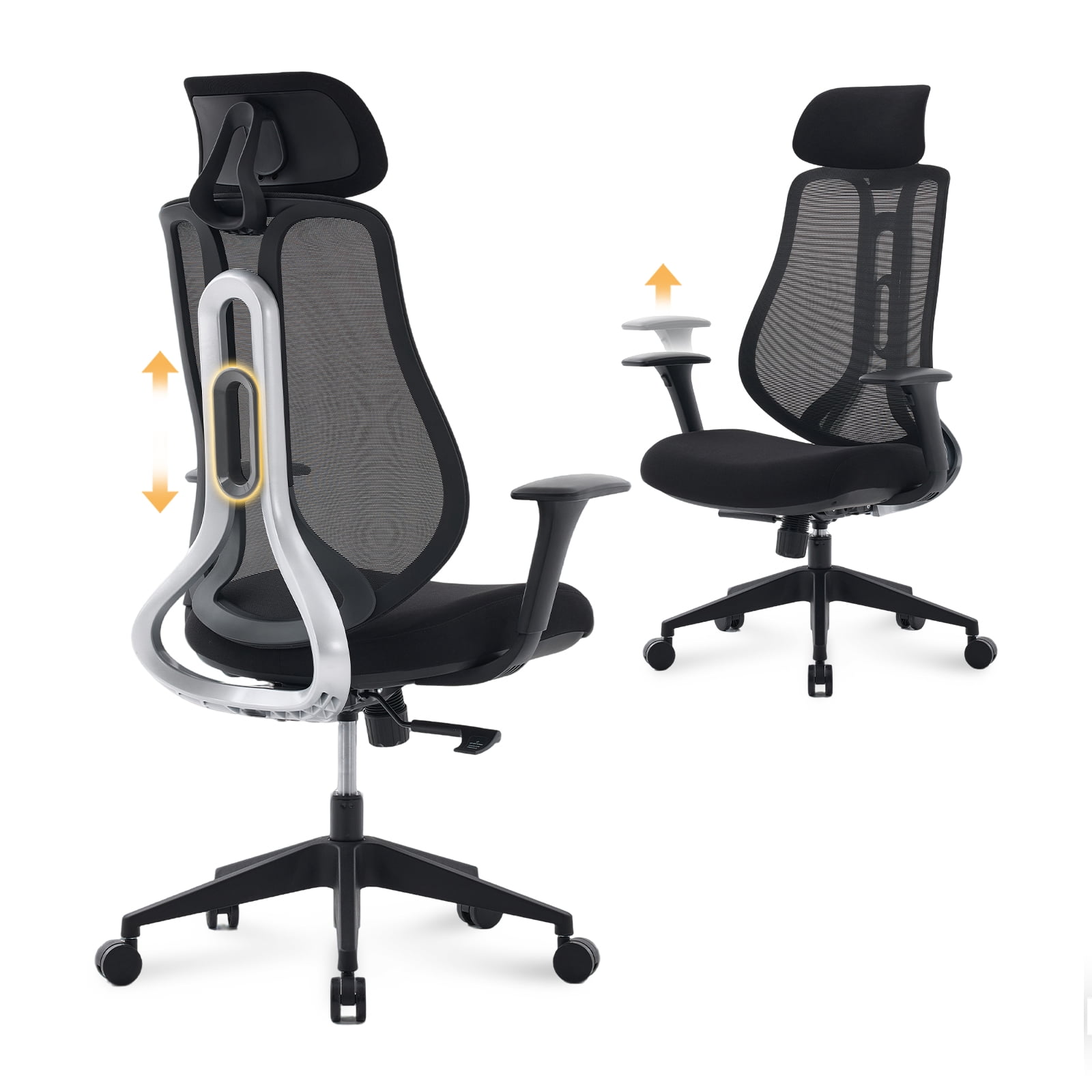 Nouhaus Strato Black High Back Ergonomic Mesh Office Chair with 10-Level Height Adjustment & 3D Armrests for Home Office & Study Room