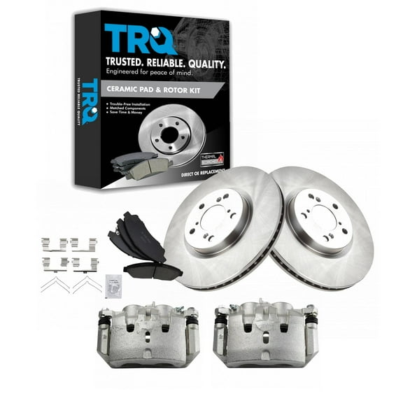 TRQ Front Brake Pad & Rotor Kit Brake Caliper Brake Pads Brake Rotor Ceramic Fits Select 2009-2015 Honda Pilot