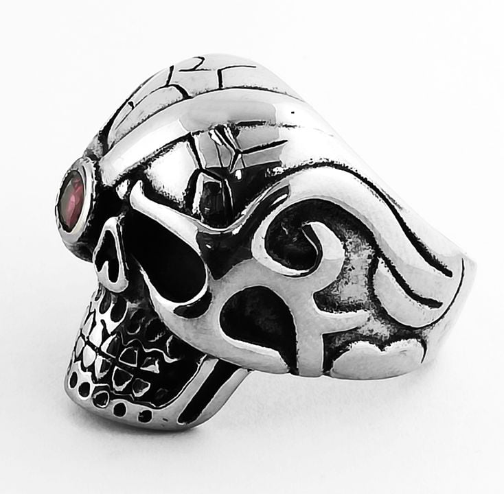 Stainless Steel 316L Men Pirate Skull Ring with Red Stones Sizes 10-14 SSR236 
