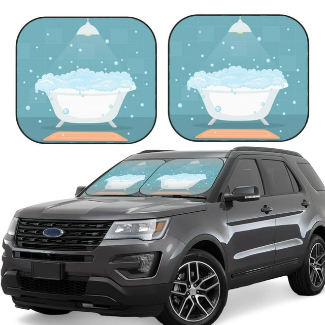Fotbe Bathtub with Soap Bubbles Juego de 2 Piezas de Parasoles para Parabrisas | Bloqueador Solar para Auto | Accesorios Plegables para Protección Solar Interior-Medium