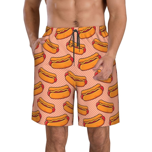 Fotbe Cartoon Hot Dog Trajes de Baño Estampados para Hombre, Shorts de Verano de Secado Rápido, Ropa de Playa, Bañadores-3X-Large