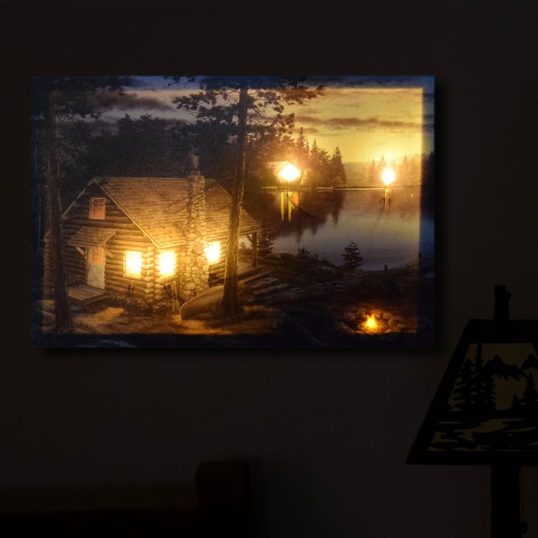 Fall at the Lake Cabin LED Light Up Canvas Print Fall at the Lake Cabin LED Light Up Canvas Print