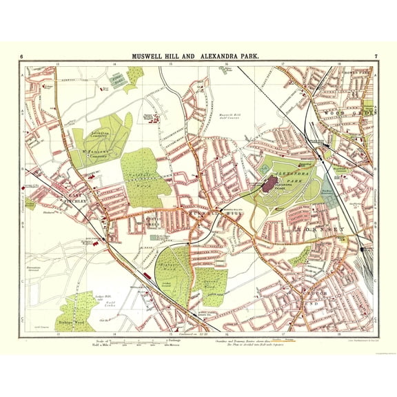 Historic Map - Muswell Hill Alexandra Park London - Bartholomew 1921