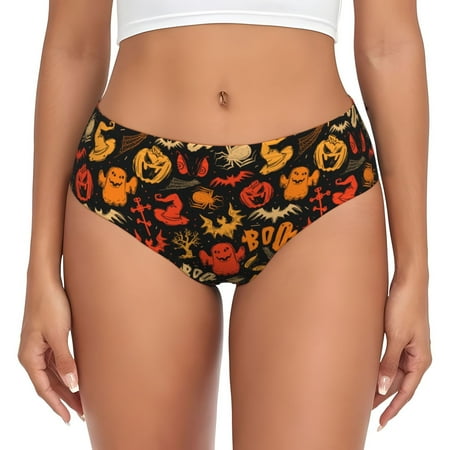 Womens Underwear - halloween fun pumpkins No Show Seamless Underwear for Women  Soft Stretch Sexy Women s Panties  Cute Hipster Ladies Panties Bikini Underwear Briefs