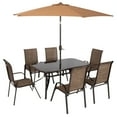 thumbnail image 2 of Outsunny 8 Piece Patio Furniture Set with Umbrella, Outdoor Dining Table and Chairs, 6 Chairs, Push Button Tilt and Crank Parasol, Glass Top, Brown, 2 of 9