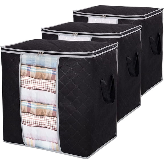 Lifewit Clothes Storage Bag 90L Large Capacity Organizer for Bedroom Storage Foldable, 3 Pack, Black