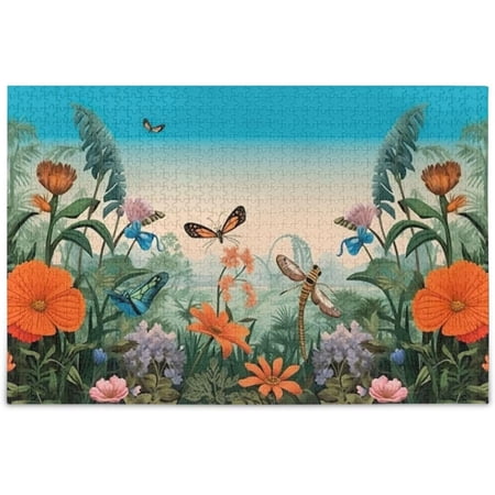 FREEAMG Jigsaw Puzzles 1000 Pieces for Adults, Dragonfly Flower Kid's Teens Entertainment Wooden Puzzles Toys Challenge Games Home Decor
