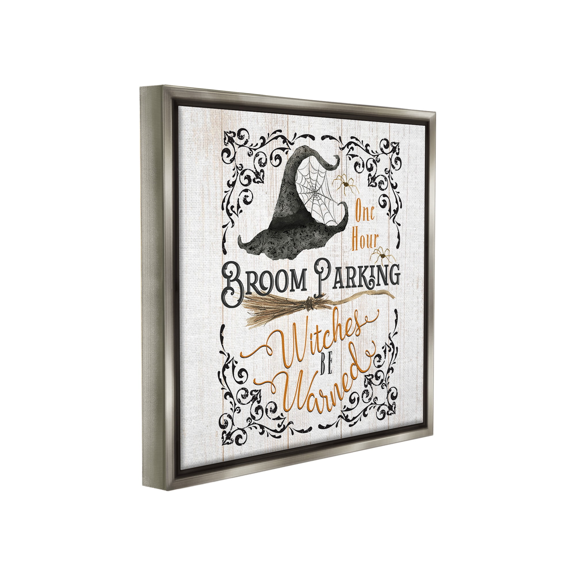 Stupell Industries Rustic Broom Parking Holiday Painting Gray Floater Framed Canvas Art Print Wall Art, 18 x 18