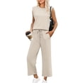 thumbnail image 5 of SROBPTY Womens Set Solid Crew Neck Sleeveless Top with Pockets Loose Long Pants Outfits for Casual Wear, 5 of 5