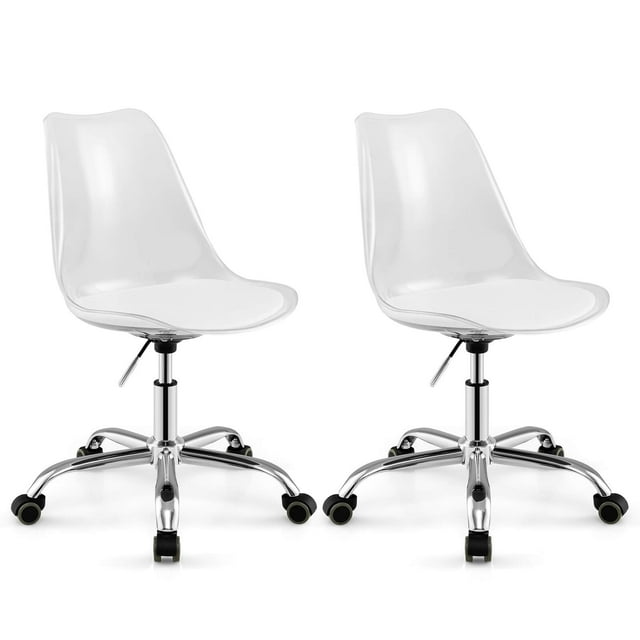 Costway 2 PCS Clear Desk Chair with Swivel Seat & Soft PU Leather Cushion Universal Wheels
