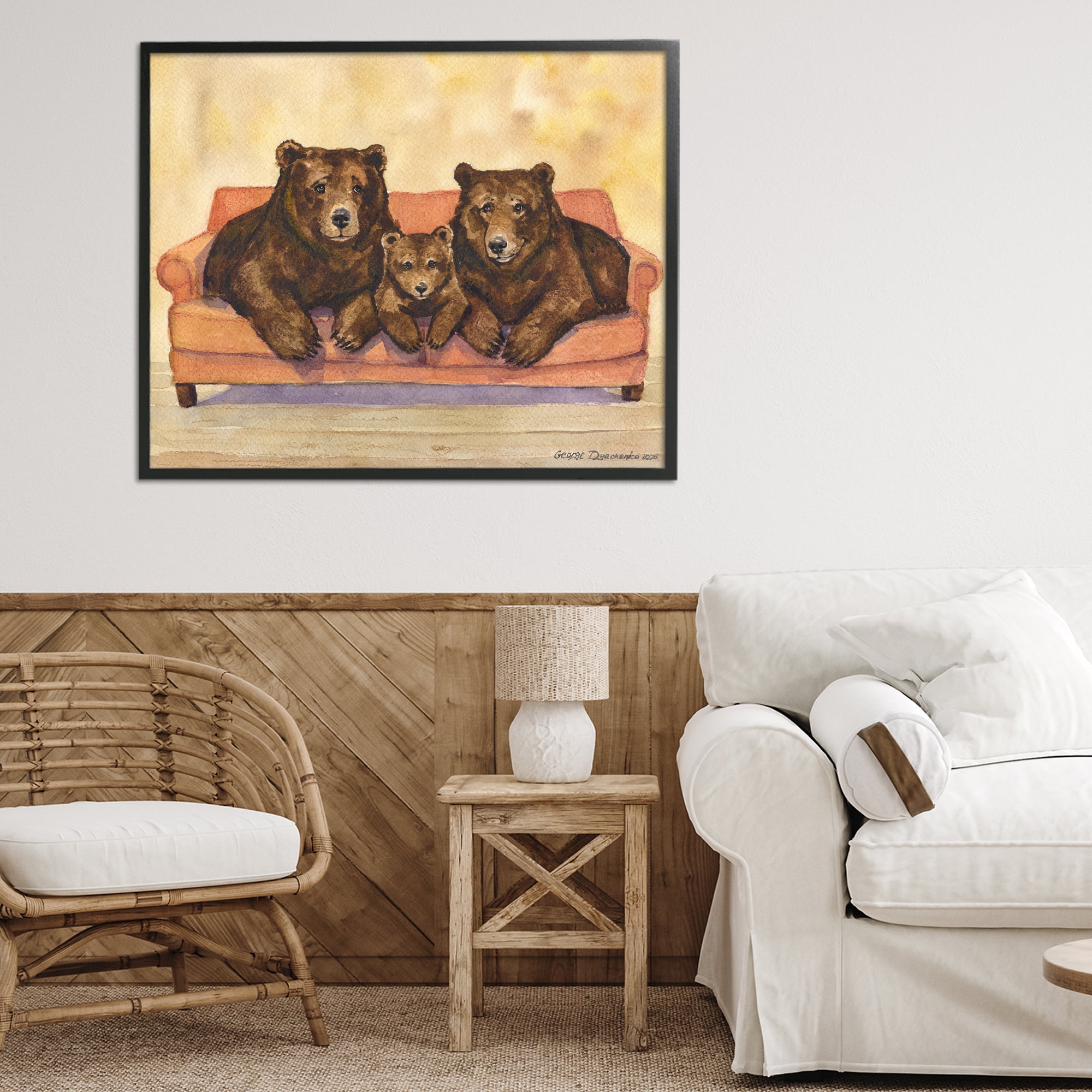 Stupell Industries Bear Family Trio Black Framed Giclee Art, design by George Dyachenko