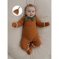 thumbnail image 6 of Spewahor Infant Baby Girl Boy Christmas Fall Romper 0 3 6 12 18 24 Months Bowtie Long Sleeve Footie Romper Knotted Hat, 6 of 9