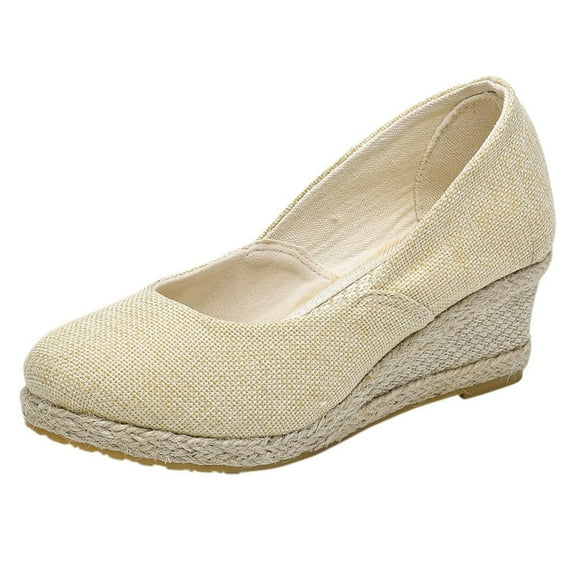 Skary white platform sandals Espadrille Canvas Wedges Shoes For Women  Toe Summer Slip-On Comfortable Sandals