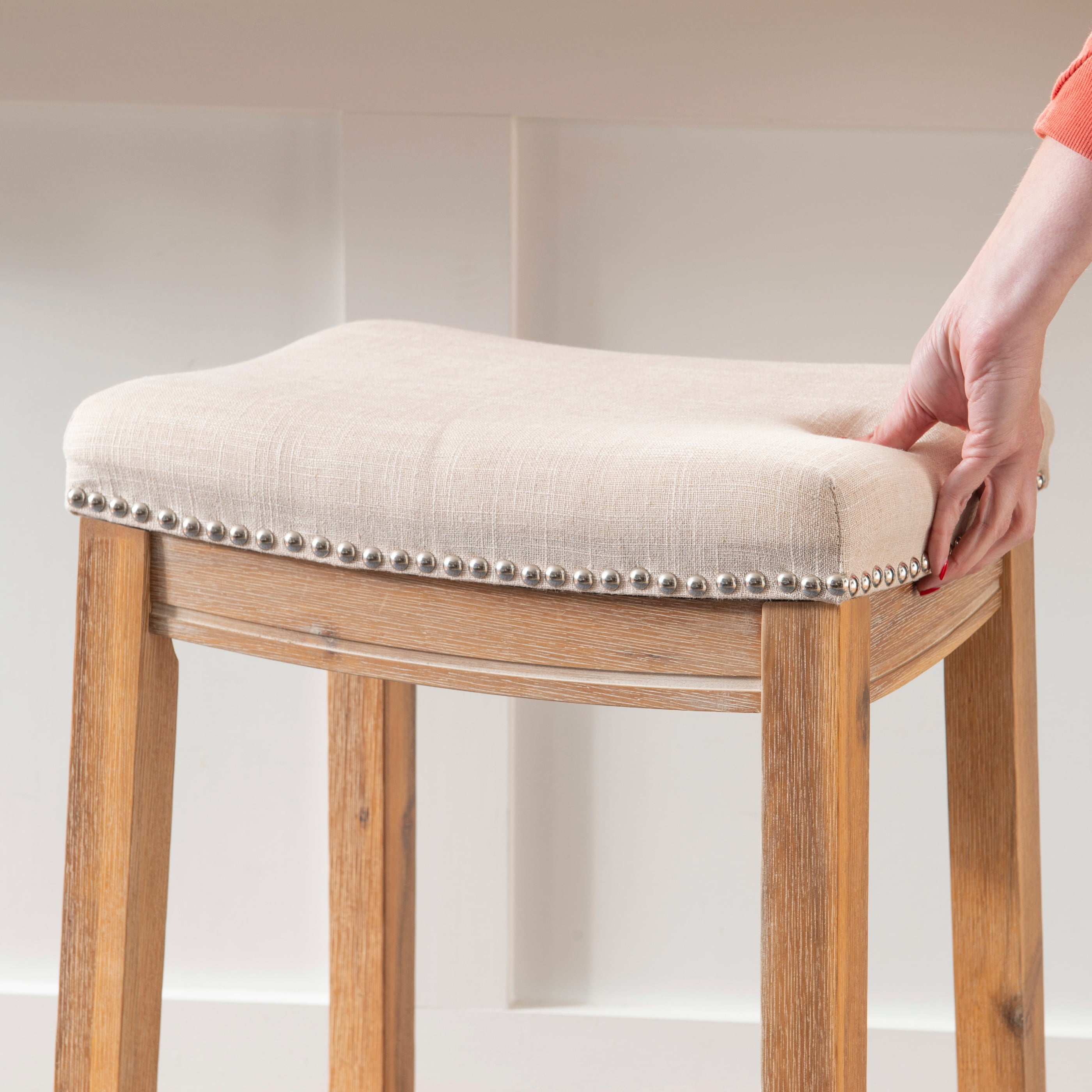 Claridge Backless Acacia Counter Height Barstool - Beige