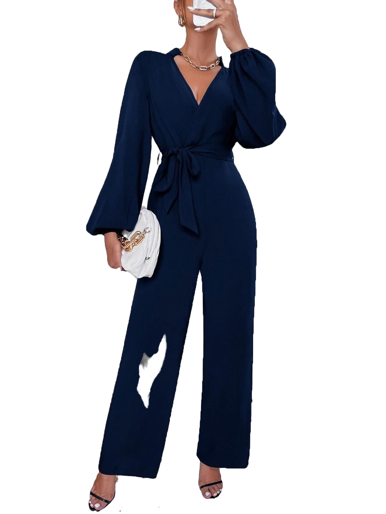 BOSS - Cap-sleeve jumpsuit with belted waist