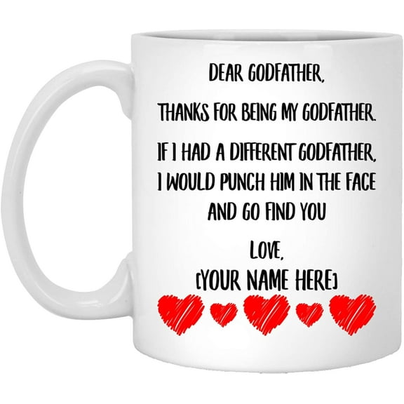 Personalized Godfather Gifts from Goddaughter Fathers Day Mug Ideas Funny Badass God Father Gifts from Godson Cute Tea Cups Ceramic White 11oz