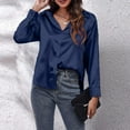 thumbnail image 5 of Womens Blouses Solid Color Satin Lapel Long Sleeve Button Down Fashion Casual Smock Tops Outwear, 5 of 6