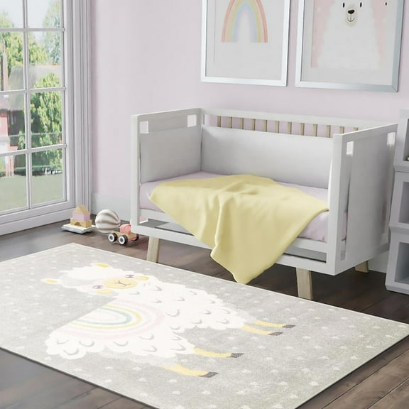 Unique Loom Whimsy Kids Collection Area Rug - Llama (3' 11" x 5' 11" Rectangle Gray/Ivory) Perfect For Kids Bed Room/Nursery Room/Living Room/Class Room/Play Room