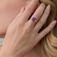 thumbnail image 4 of Gem Stone King 3.29 Ct Cushion Purple Amethyst 18K Yellow Gold Plated Silver Ring, 4 of 5